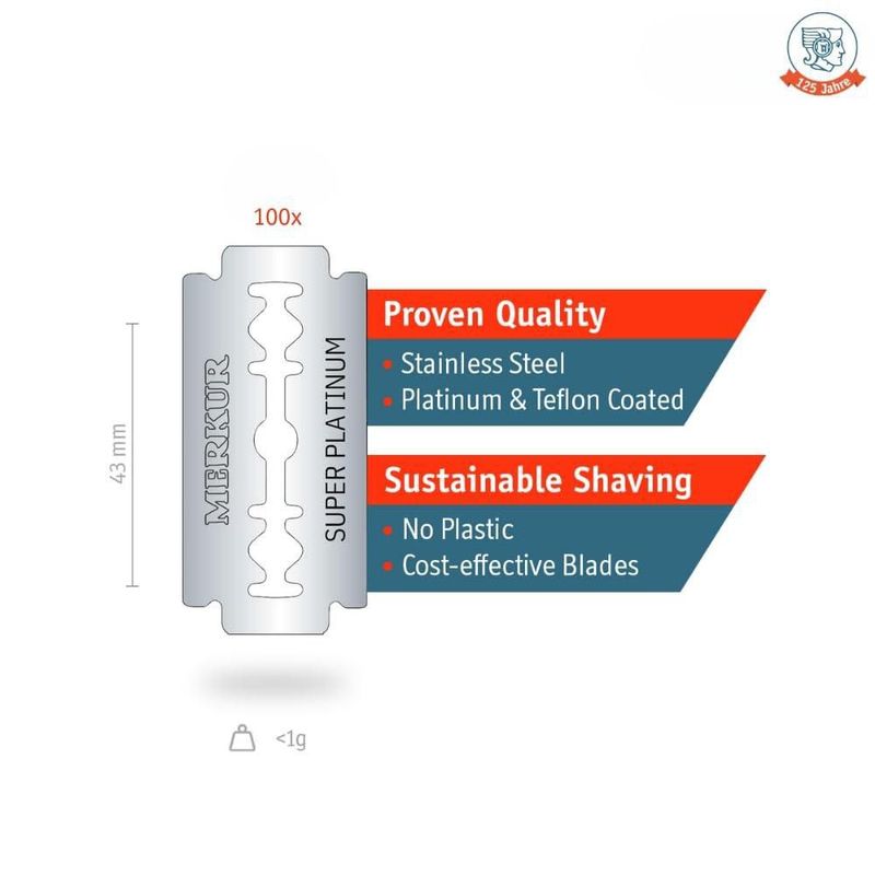 Cuchillas de Afeitar MERKUR Super Platinum con Teflón - 100 uds