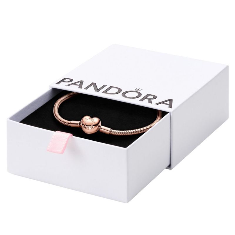 Pulsera PANDORA Moments 19 cm con cierre corazón en oro rosado