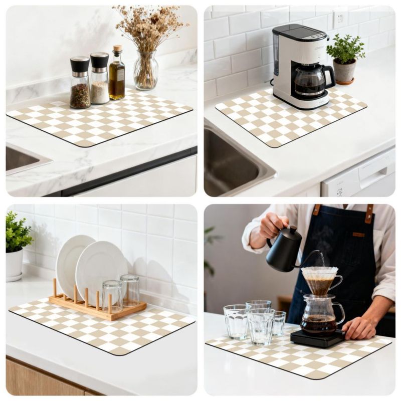 Tapete para platos Yinoos 41x61 cm Beige a cuadros para cocina