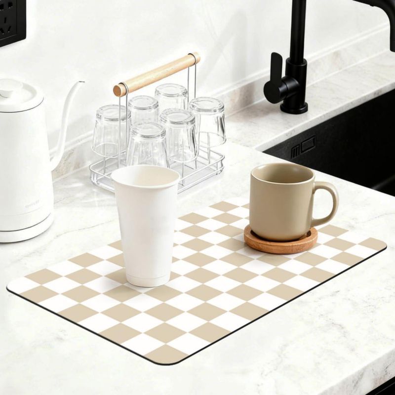 Tapete para platos Yinoos 41x61 cm Beige a cuadros para cocina