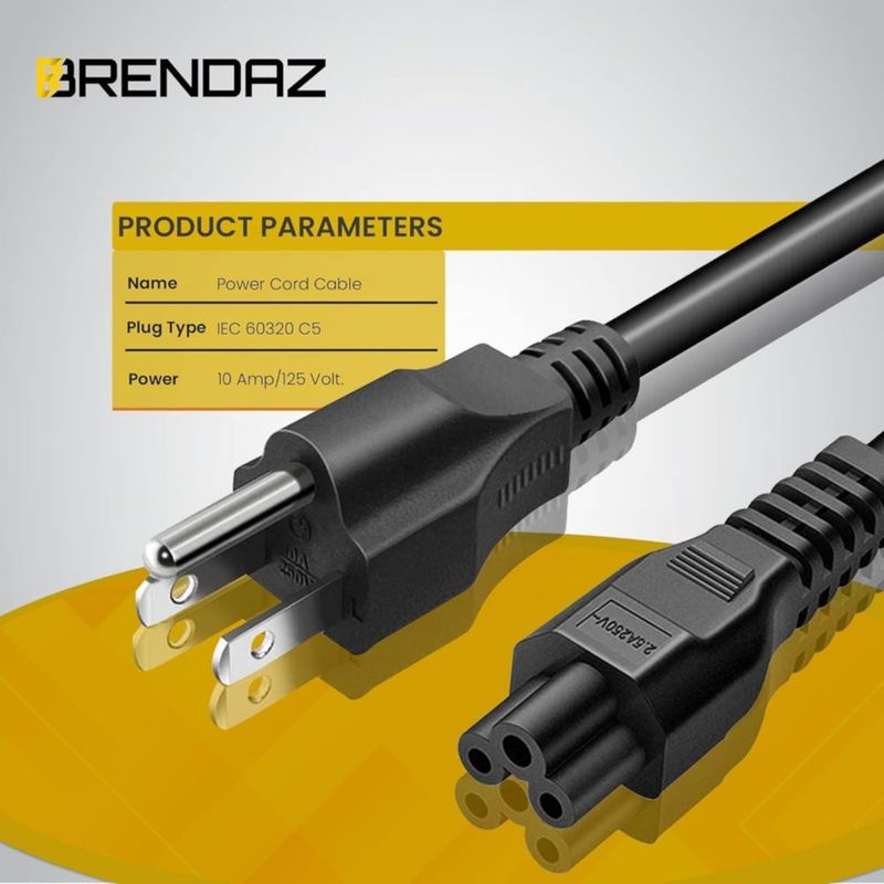 Cable de alimentación BRENDAZ 3 m NEMA 5‑15P a C5 de 3 clavijas