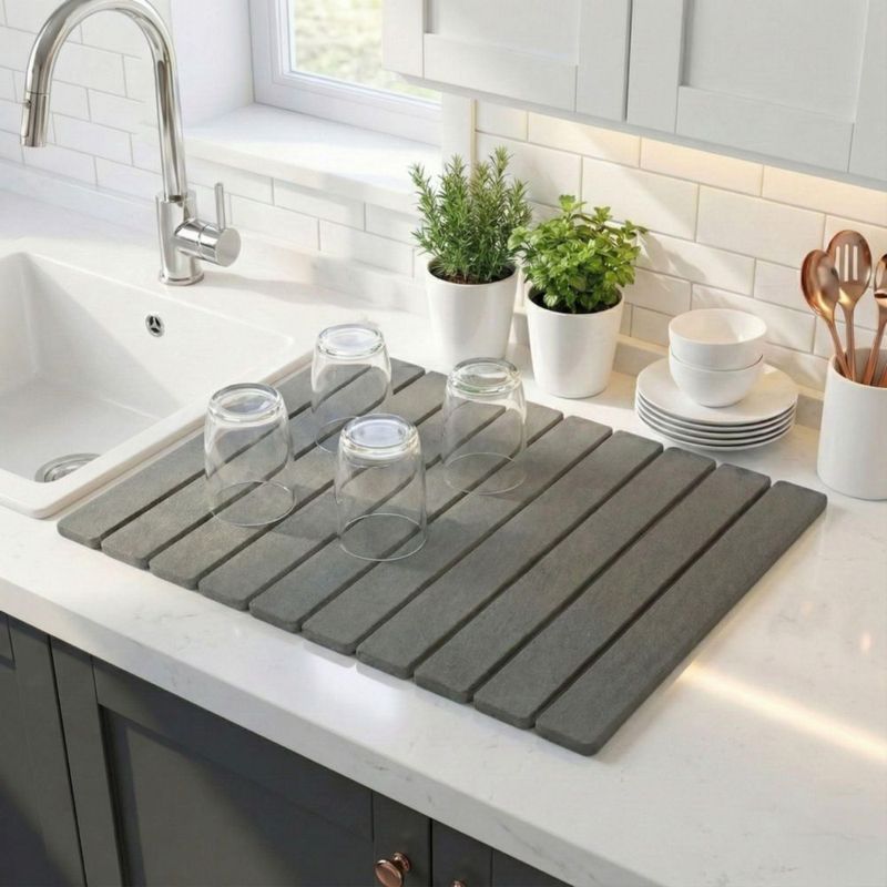 Tapete para Secar Platos CYROXIS 61x41 cm Plegable de Piedra