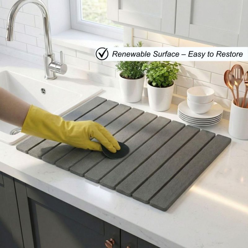 Tapete para Secar Platos CYROXIS 61x41 cm Plegable de Piedra
