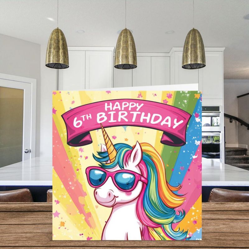 Tarjeta de cumpleaños 6 años con unicornio para niña – Stuff4