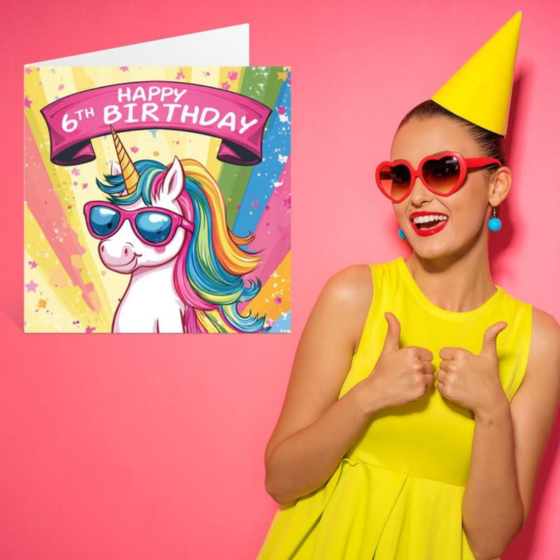 Tarjeta de cumpleaños 6 años con unicornio para niña – Stuff4