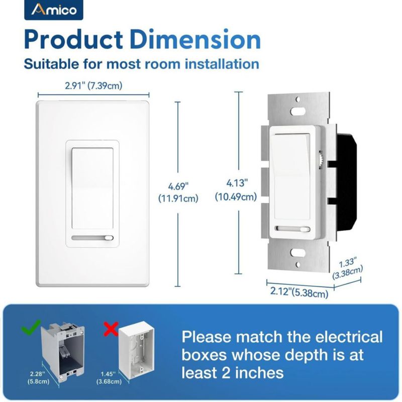Interruptor Dimmer Amico Pack de 2 Blanco Deslizante 3‑Vías