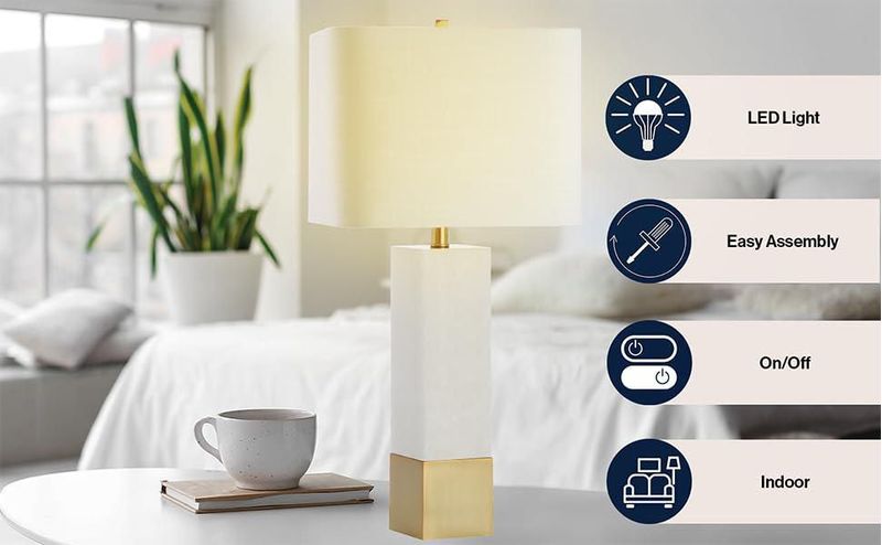 Lámpara de mesa JONATHAN Y 74 cm en latón dorado y blanco