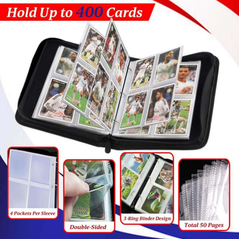 Carpeta de cartas Karjiang 400 bolsillos negro de cuero PU