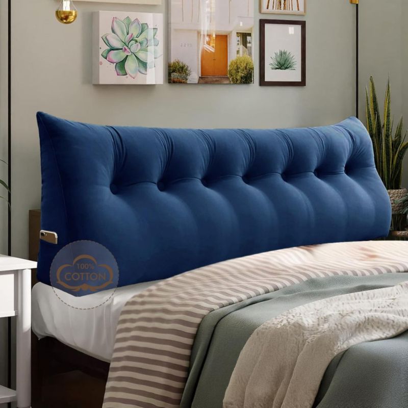 Almohada de Cabecero WOWMAX King 20 cm Terciopelo Azul Oscuro