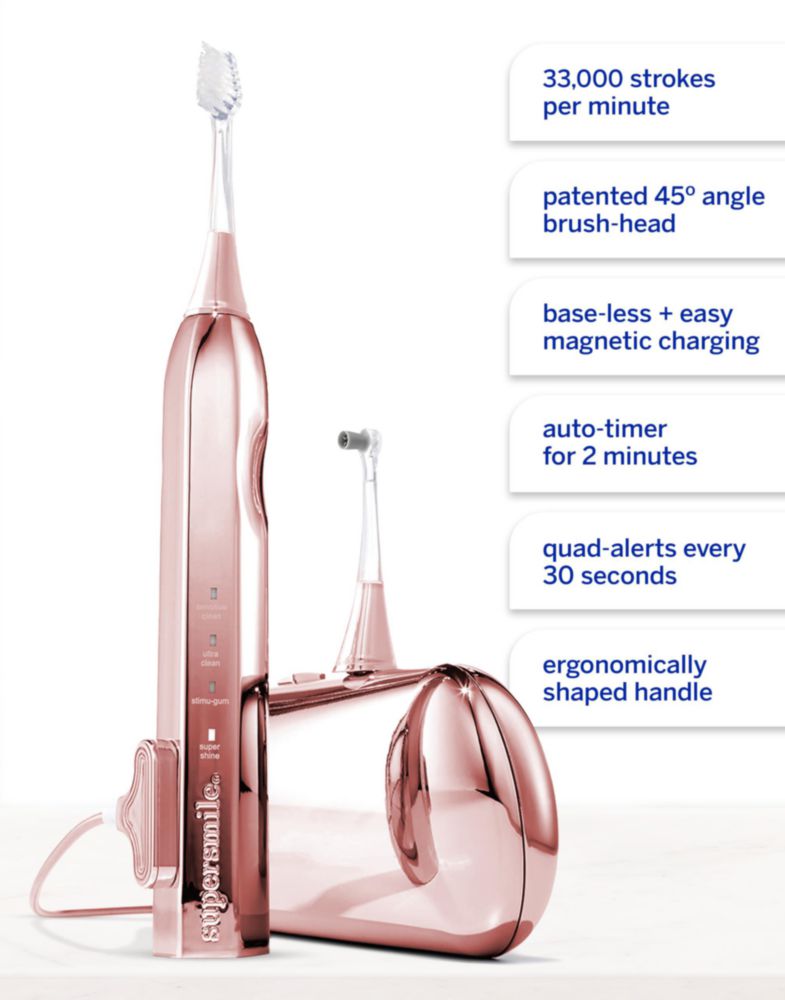 Supersmile Zina45 Deluxe Sonic Pulse - Cepillo de dientes recargable en oro rosa
