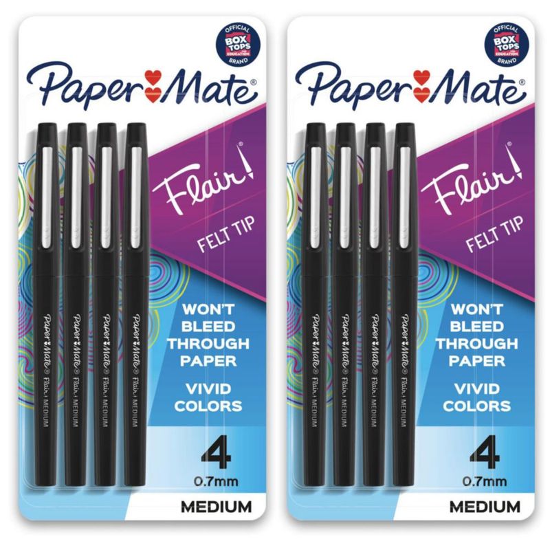 Pluma de punta de fieltro Paper Mate 07 mm Negro - 8 unidades