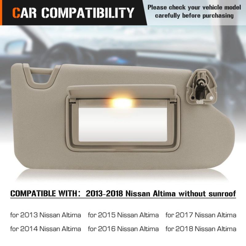 Visera solar izquierda y derecha Aeagle para Nissan Altima 2013‑2018 Beige con luz de vanidad