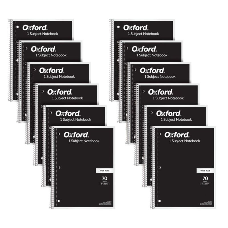 Cuaderno Oxford 12 unidades renglones anchos negro 70 hojas