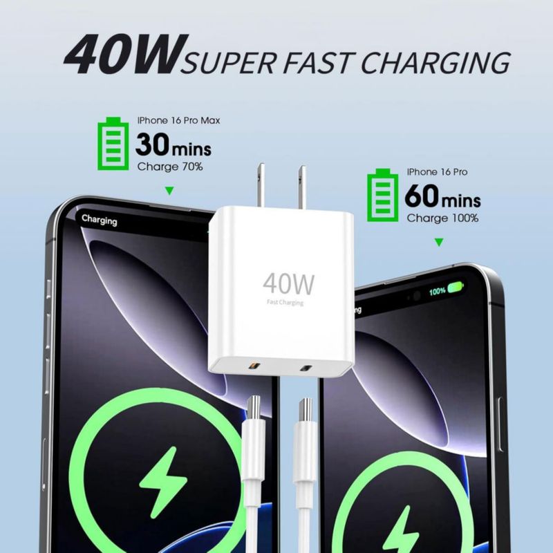 Cargador USB VOLZOR 40W Kit de carga rápida con doble puerto USB‑C