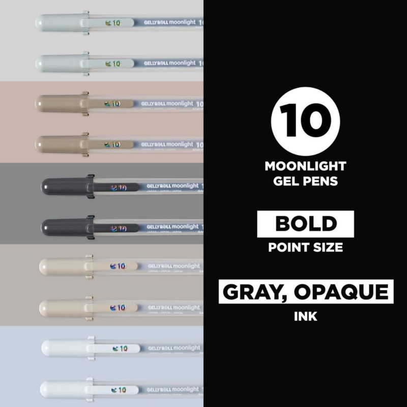 Set de 10 bolígrafos de gel SAKURA Gelly Roll Moonlight gris
