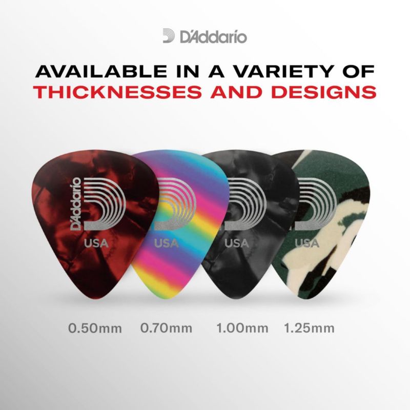 Púas de guitarra D'Addario de celuloide surtidas medianas 070 mm paquete de 25