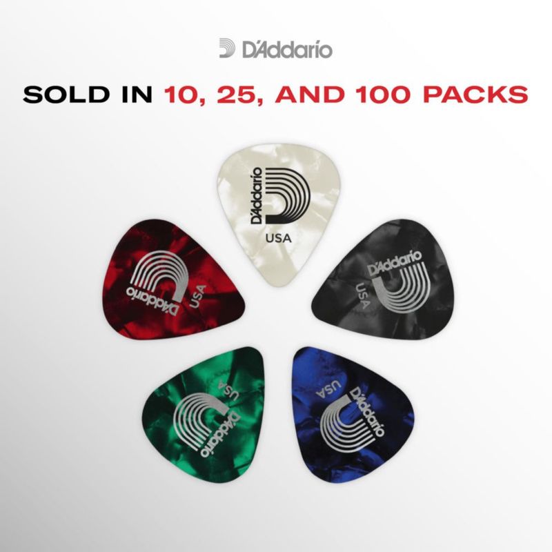 Púas de guitarra D'Addario de celuloide surtidas medianas 070 mm paquete de 25