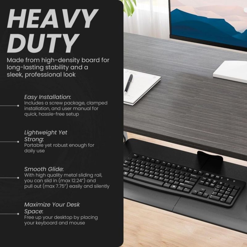 Bandeja para teclado ANTHOSPACE de 64 cm con sujeción tipo abrazadera y deslizamiento