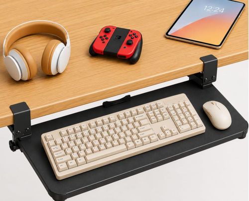 Bandeja para teclado ANTHOSPACE de 64 cm con sujeción tipo abrazadera y deslizamiento