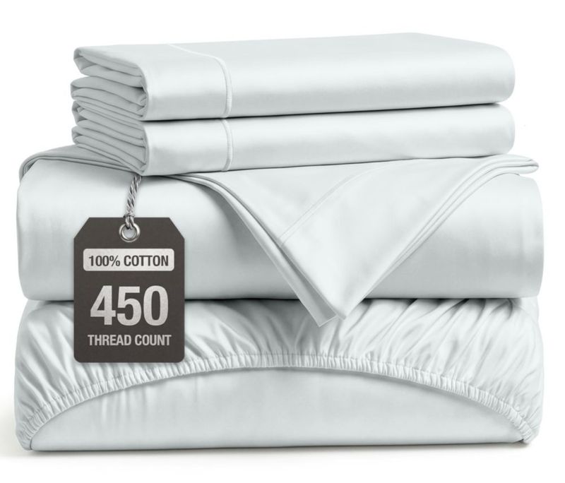 Juego de sábanas LANE LINEN King 450 hilos algodón satinado azul
