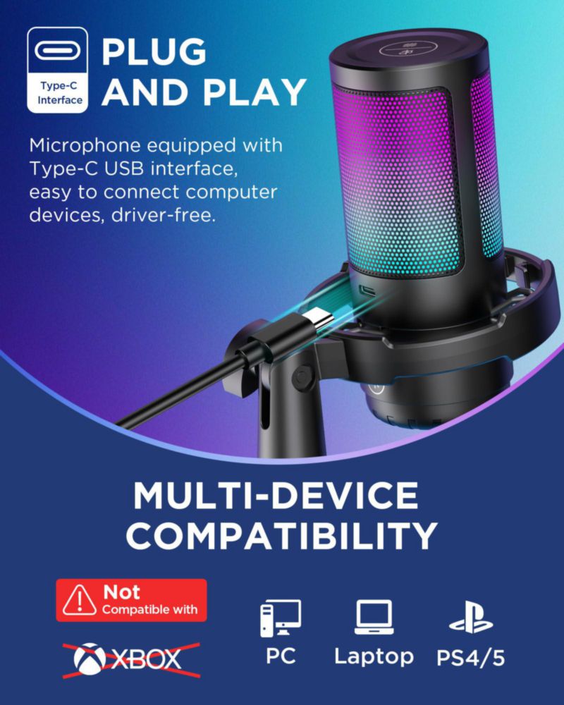 Soporte de Micrófono InnoGear USB Gaming Negro RGB