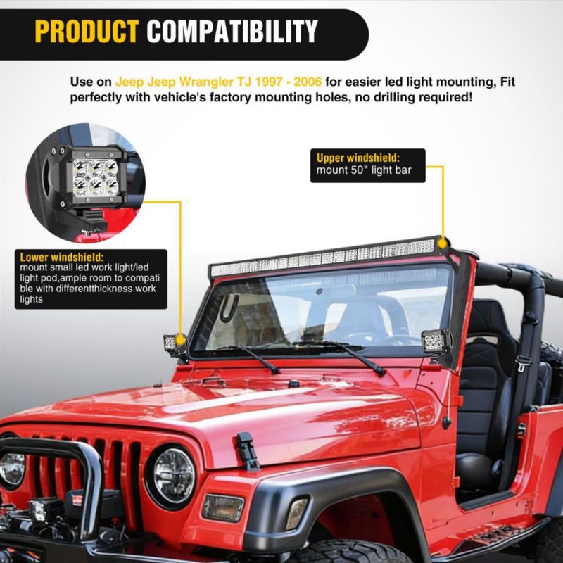 Soporte de Montaje Nilight 127 cm para Jeep Wrangler TJ 1997‑2006