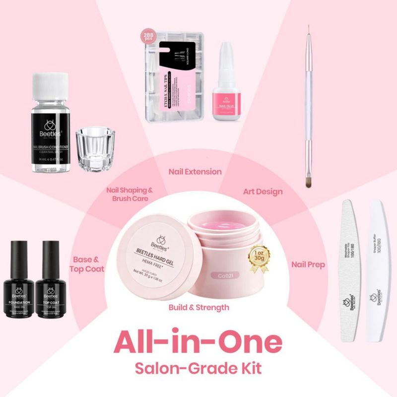 Kit de Gel Beetles SIN HEMA - 3 colores tips base y top coat