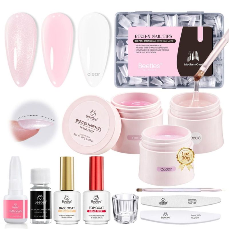 Kit de Gel Beetles SIN HEMA - 3 colores tips base y top coat