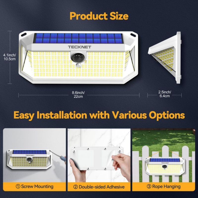 Luces solares TECKNET 4200 lm con sensor de movimiento paquete de 2