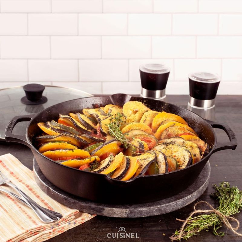Sartén Cuisinel de hierro fundido 30 cm + tapa + raspador