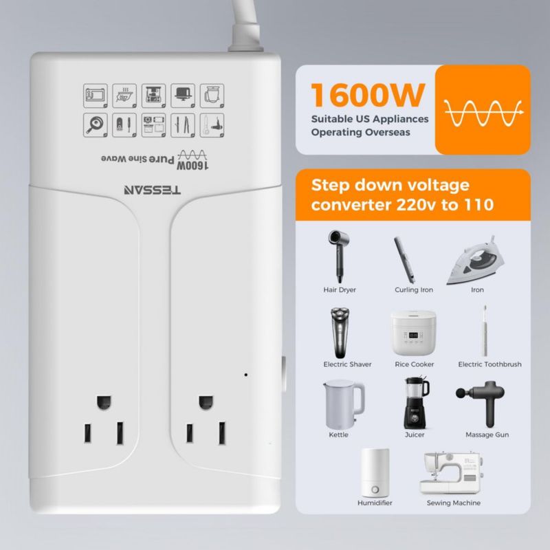 Convertidor de Voltaje TESSAN 1600W 220V a 110V