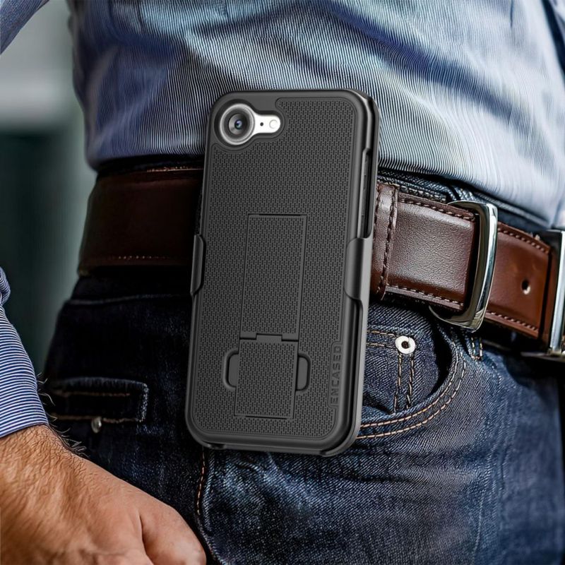 Funda ENCASED con soporte giratorio y cinturón para iPhone 16e/17e negro