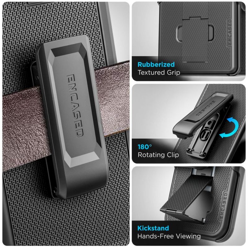 Funda ENCASED con soporte giratorio y cinturón para iPhone 16e/17e negro
