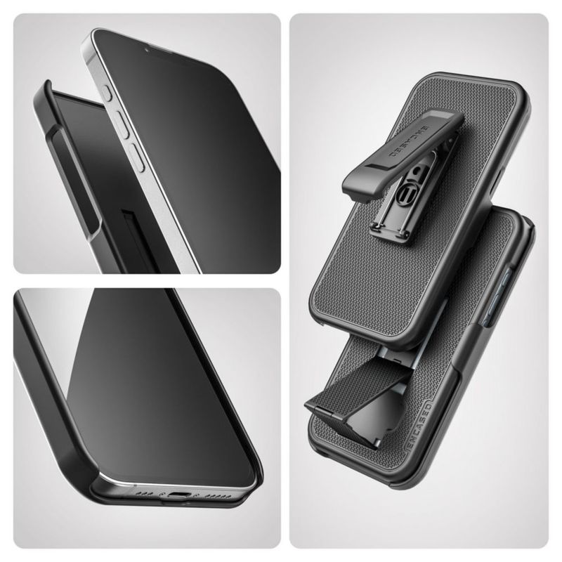 Funda ENCASED con soporte giratorio y cinturón para iPhone 16e/17e negro