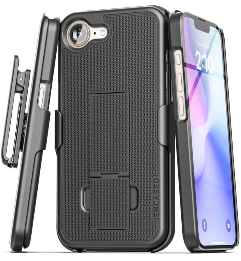 Funda ENCASED con soporte giratorio y cinturón para iPhone 16e/17e negro