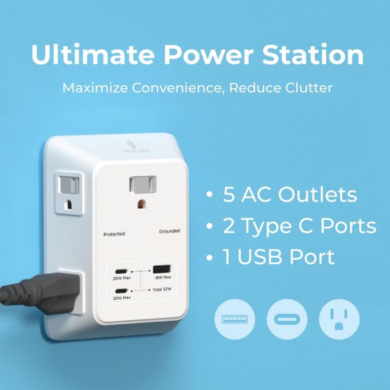 Regleta Travel Depot de 5 tomas USB‑C 32 W blanca