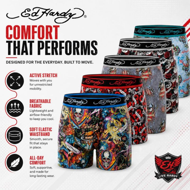 Boxer interior cómodo para hombre ED HARDY – pack de 5