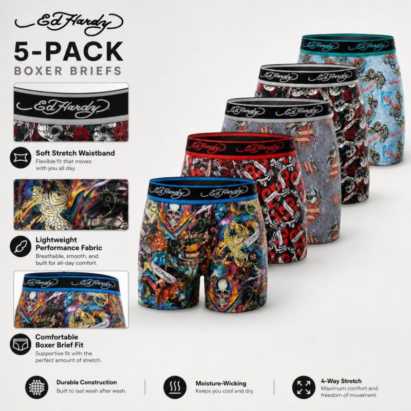Boxer interior cómodo para hombre ED HARDY – pack de 5