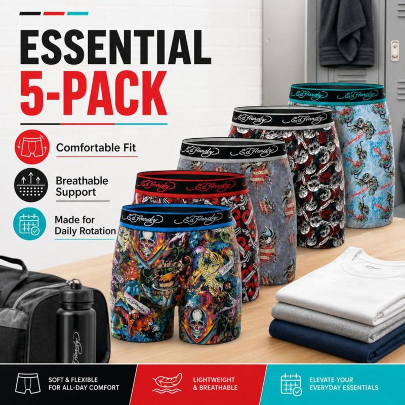 Boxer interior cómodo para hombre ED HARDY – pack de 5