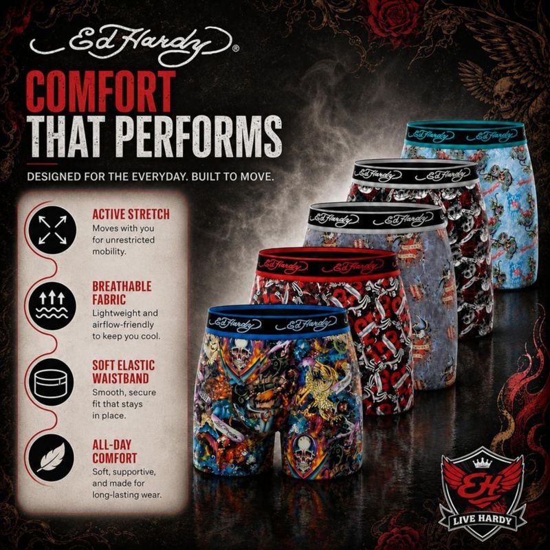 Boxer interior cómodo para hombre ED HARDY – pack de 5