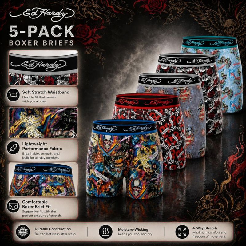 Boxer interior cómodo para hombre ED HARDY – pack de 5