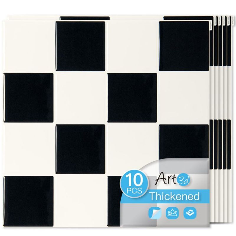 Art3d Revestimiento Adhesivo 10‑piezas 30 × 30 cm Blanco y Negro