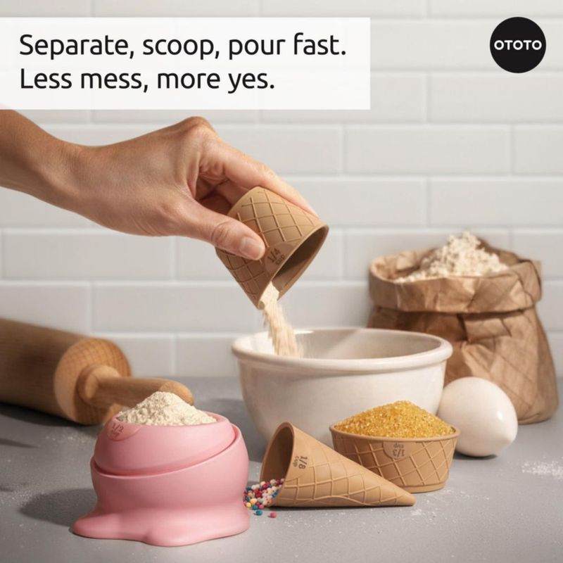 Juego de 4 Tazas Medidoras Desmontables OTOTO Coney con Forma de Cono de Helado