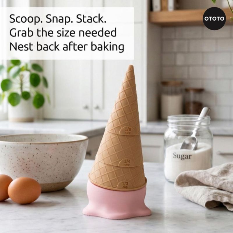 Juego de 4 Tazas Medidoras Desmontables OTOTO Coney con Forma de Cono de Helado