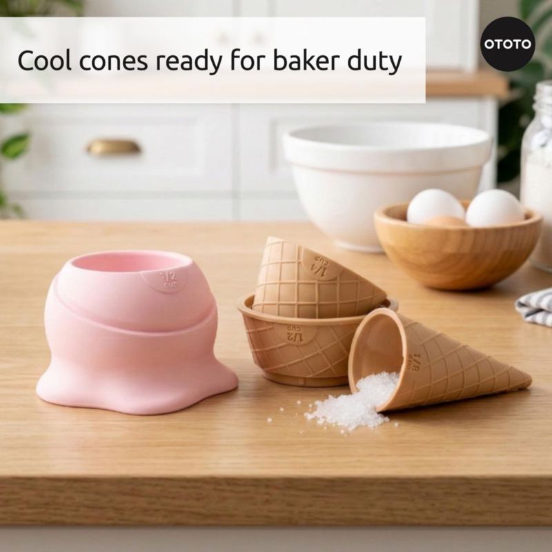 Juego de 4 Tazas Medidoras Desmontables OTOTO Coney con Forma de Cono de Helado