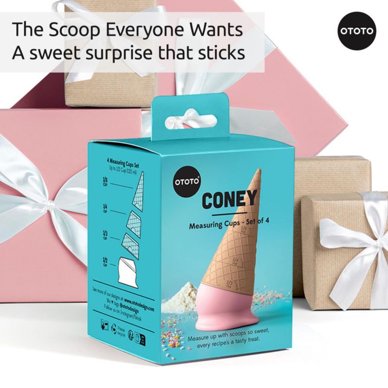 Juego de 4 Tazas Medidoras Desmontables OTOTO Coney con Forma de Cono de Helado