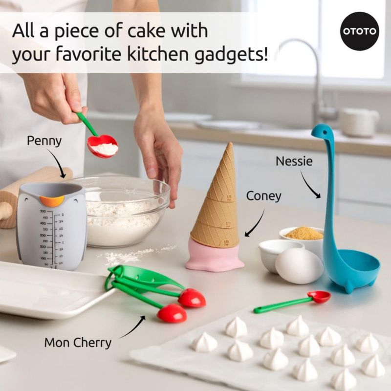 Juego de 4 Tazas Medidoras Desmontables OTOTO Coney con Forma de Cono de Helado