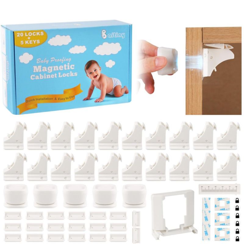 Cerraduras magnéticas para armarios Baitiny 20 unidades con 5 llaves – Seguridad infantil