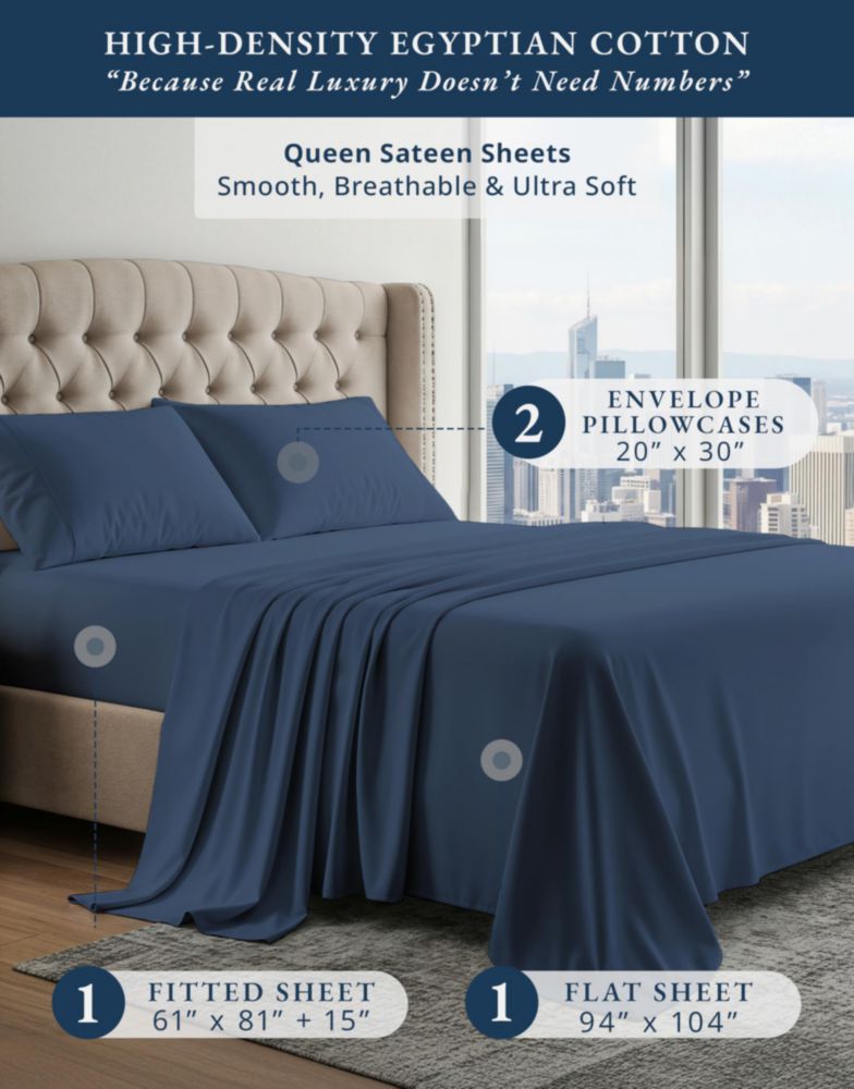 Juego de sábanas LANE LINEN Queen de satén de algodón egipcio