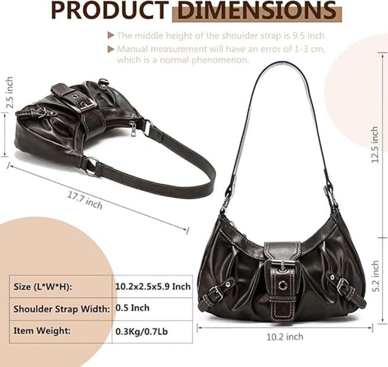 Bolso AFMKTICA 29x7x13 cm Marrón oscuro estilo hobo clutch